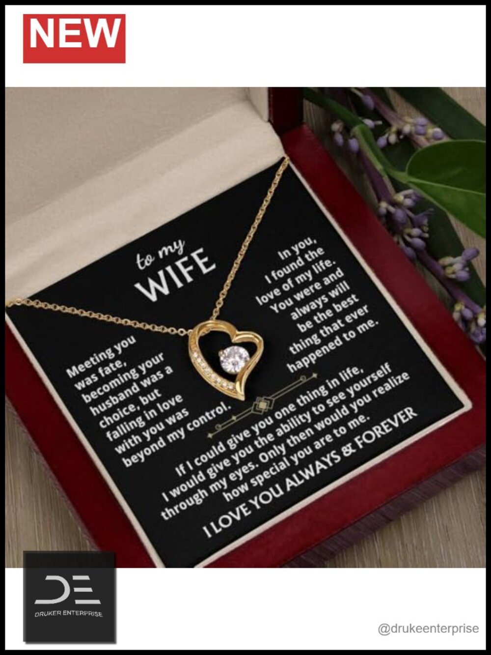 Heart Pendant Necklace Stainless Steel 18K Yellow Gold Finish Gift for Wife - Picture 3 of 6